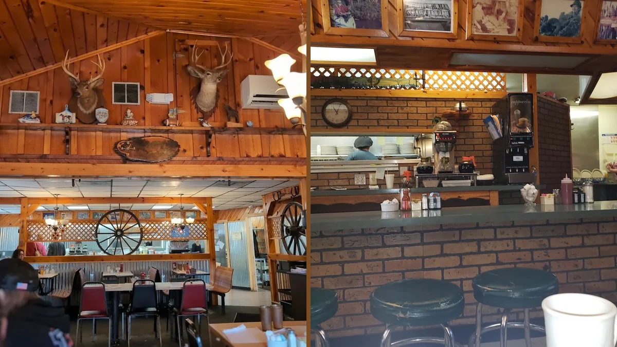 Bright diner interior with counter seating.