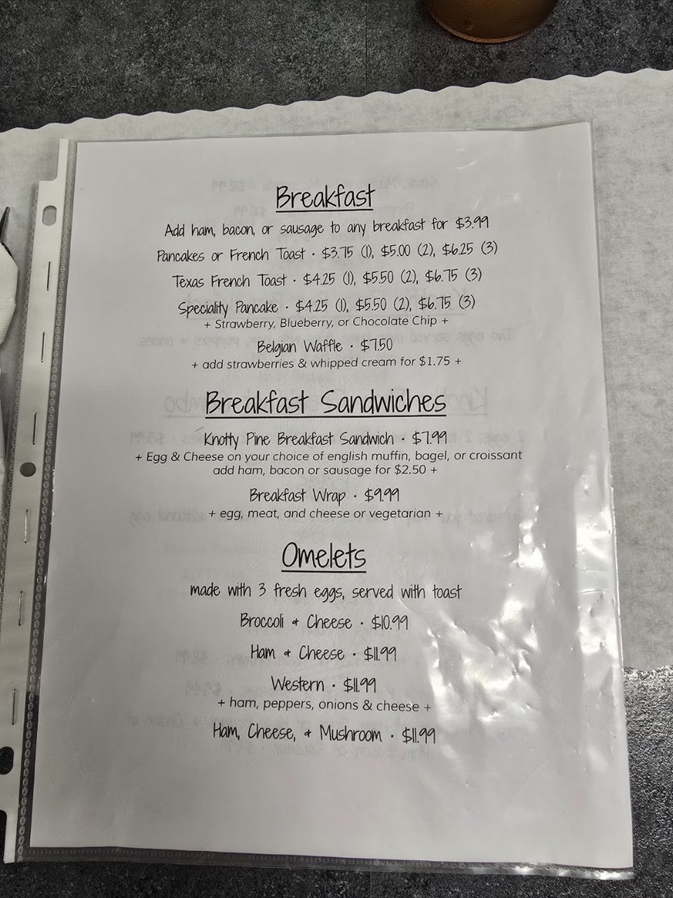Printed menu beside a diner coffee cup.