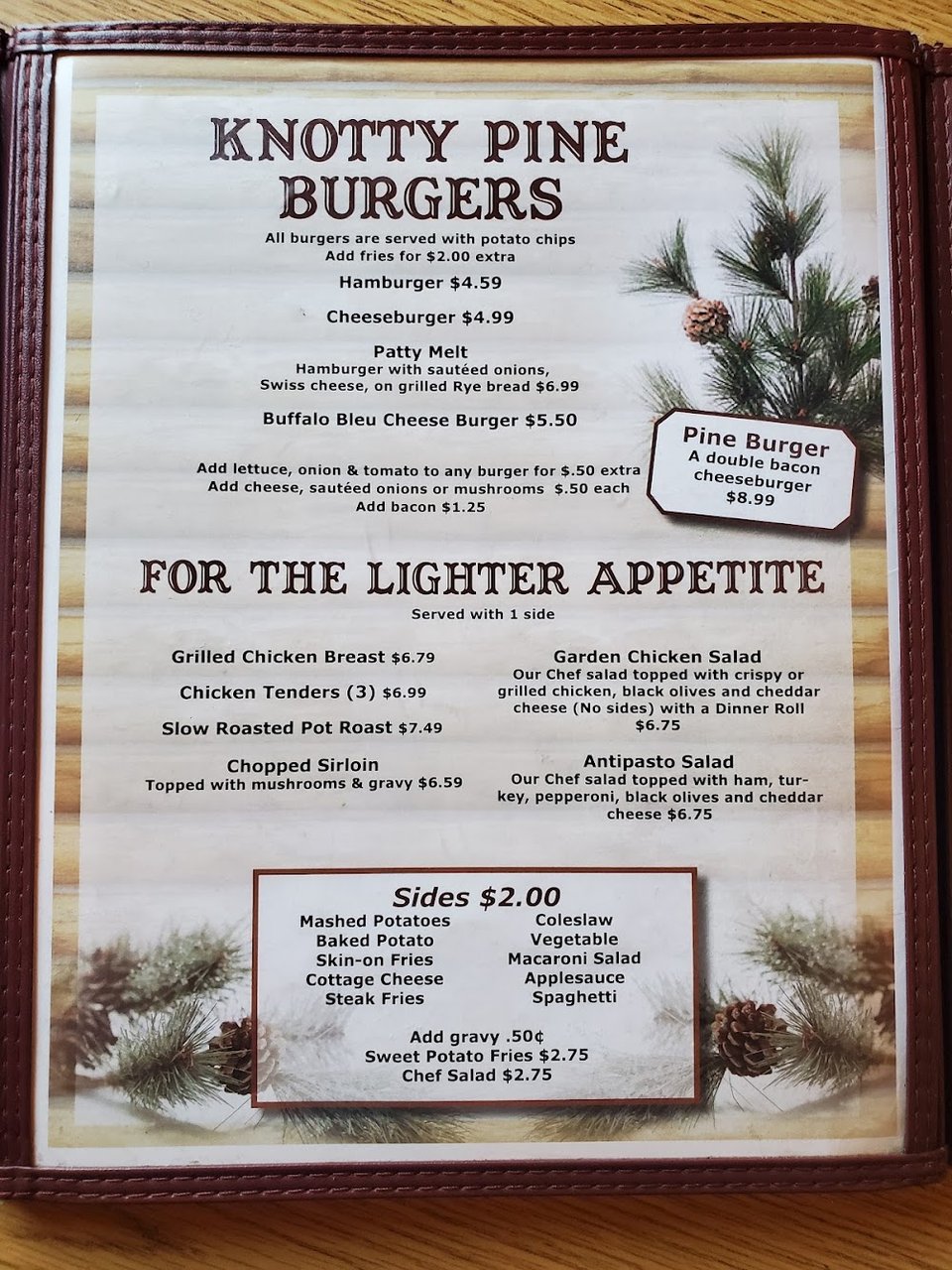 Menu layout showing lunch and dinner sections.